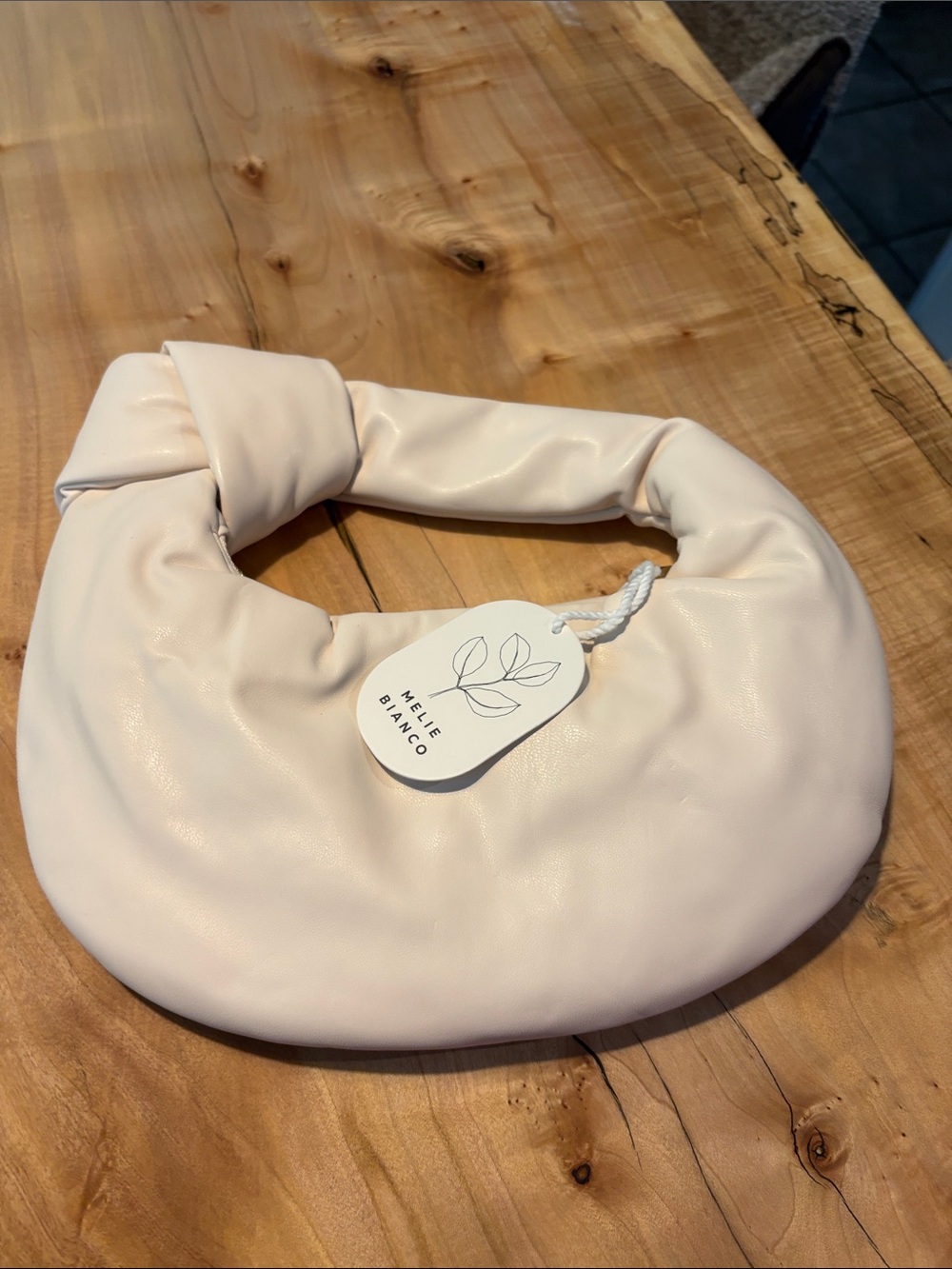 Melie Biiano Pale Cream Knot-Top Shoulder Bag
